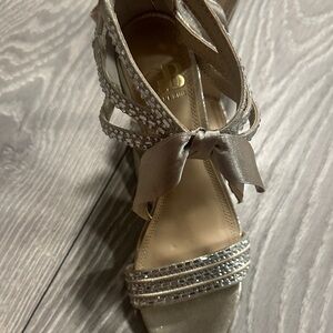 Gianni Bini Silver Strappy Heels with Bow